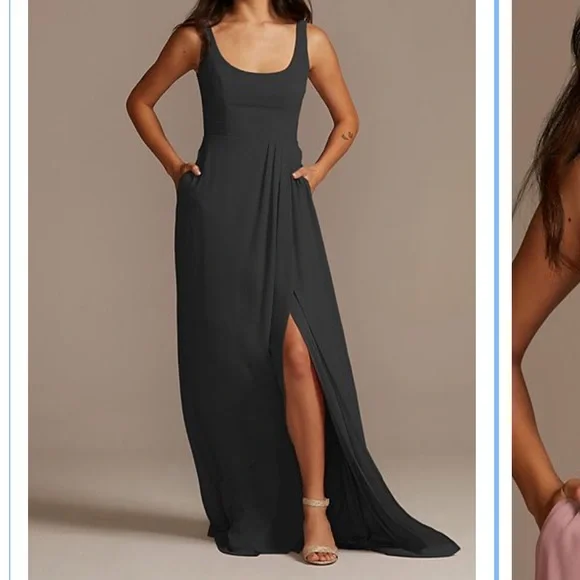 david's bridal scoop neck bridesmaid dress Oscar de La Renta Leaf Embroidered Faille Gown